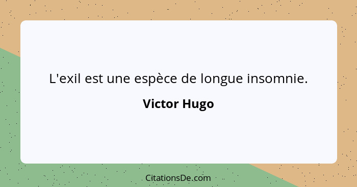 L'exil est une espèce de longue insomnie.... - Victor Hugo