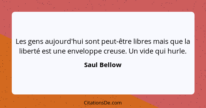 Les gens aujourd'hui sont peut-être libres mais que la liberté est une enveloppe creuse. Un vide qui hurle.... - Saul Bellow