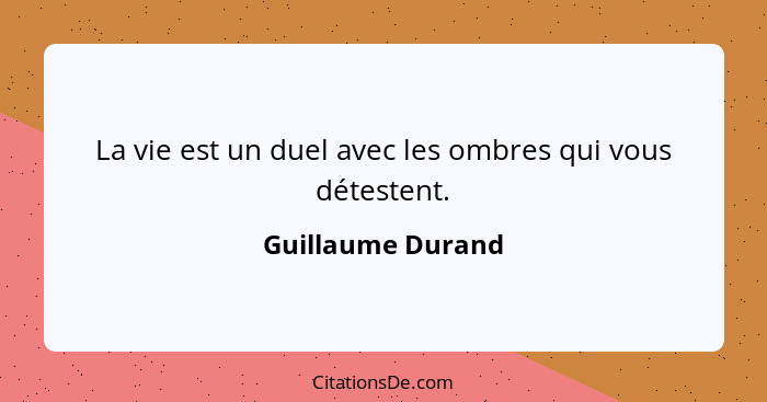 La vie est un duel avec les ombres qui vous détestent.... - Guillaume Durand