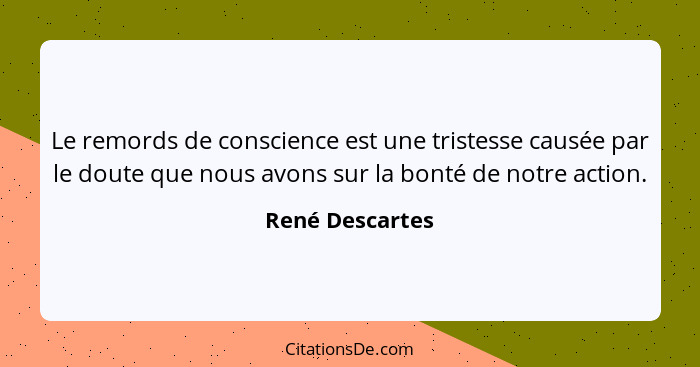 Le remords de conscience est une tristesse causée par le doute que nous avons sur la bonté de notre action.... - René Descartes