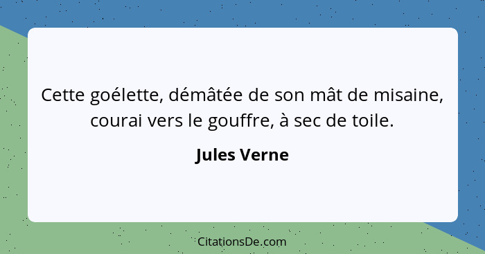 Cette goélette, démâtée de son mât de misaine, courai vers le gouffre, à sec de toile.... - Jules Verne