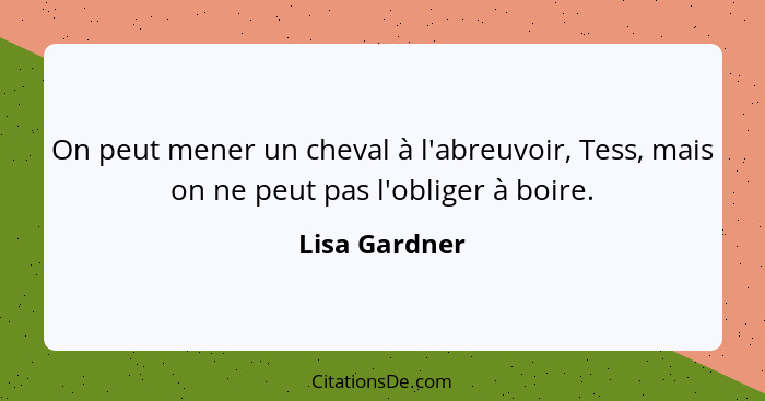 On peut mener un cheval à l'abreuvoir, Tess, mais on ne peut pas l'obliger à boire.... - Lisa Gardner