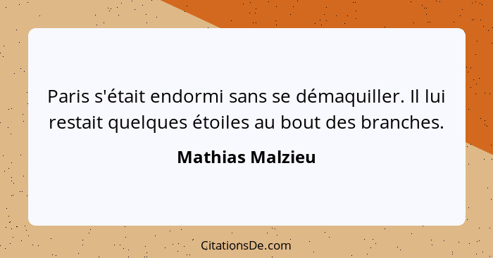 Paris s'était endormi sans se démaquiller. Il lui restait quelques étoiles au bout des branches.... - Mathias Malzieu