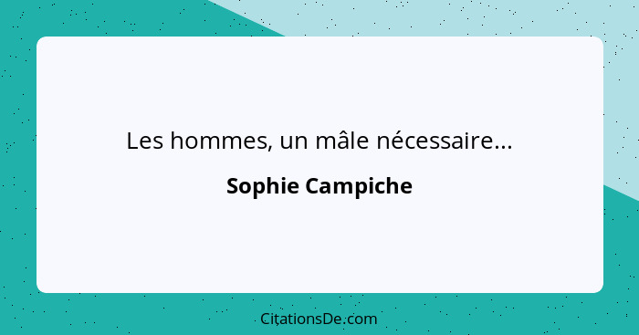 Les hommes, un mâle nécessaire...... - Sophie Campiche