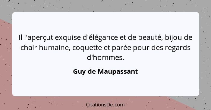 Il l'aperçut exquise d'élégance et de beauté, bijou de chair humaine, coquette et parée pour des regards d'hommes.... - Guy de Maupassant