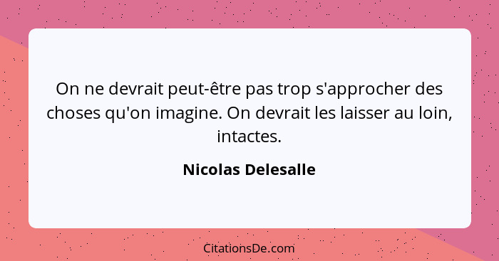 On ne devrait peut-être pas trop s'approcher des choses qu'on imagine. On devrait les laisser au loin, intactes.... - Nicolas Delesalle