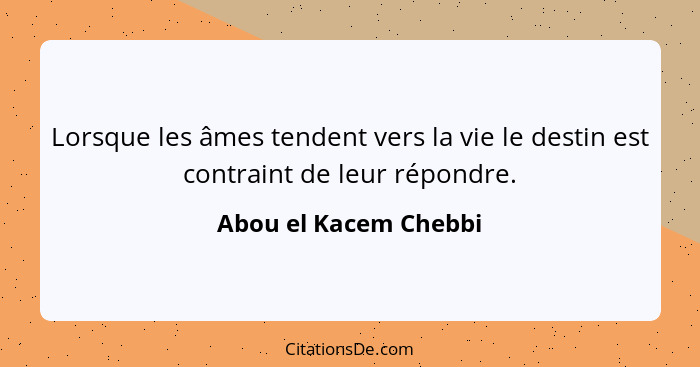 Lorsque les âmes tendent vers la vie le destin est contraint de leur répondre.... - Abou el Kacem Chebbi