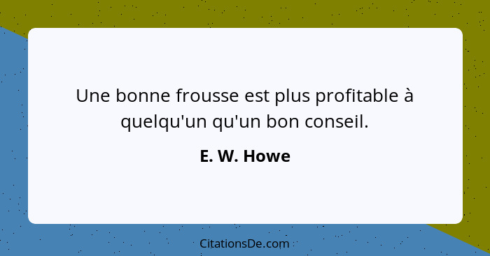 Une bonne frousse est plus profitable à quelqu'un qu'un bon conseil.... - E. W. Howe