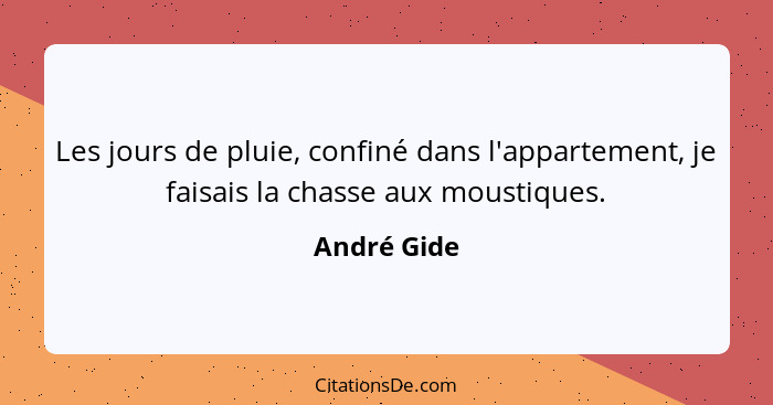 Les jours de pluie, confiné dans l'appartement, je faisais la chasse aux moustiques.... - André Gide