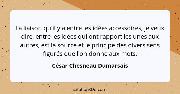 La liaison qu'il y a entre les idées accessoires, je veux dire, entre les idées qui ont rapport les unes aux autres, est la... - César Chesneau Dumarsais