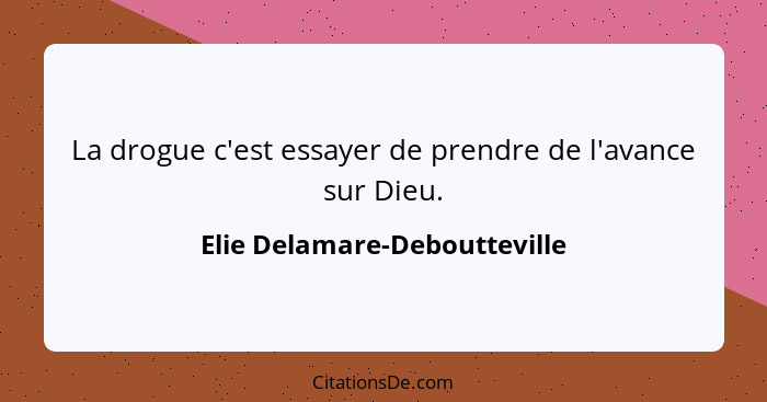 La drogue c'est essayer de prendre de l'avance sur Dieu.... - Elie Delamare-Deboutteville