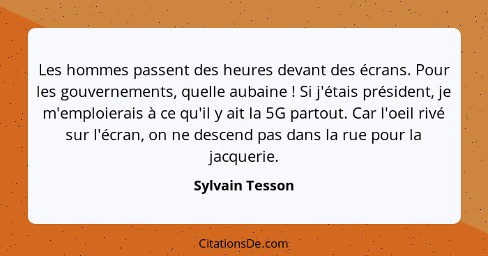 Les hommes passent des heures devant des écrans. Pour les gouvernements, quelle aubaine ! Si j'étais président, je m'emploierais... - Sylvain Tesson