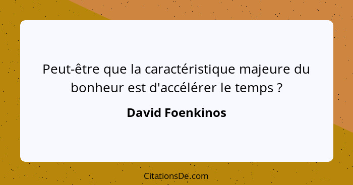 Peut-être que la caractéristique majeure du bonheur est d'accélérer le temps ?... - David Foenkinos