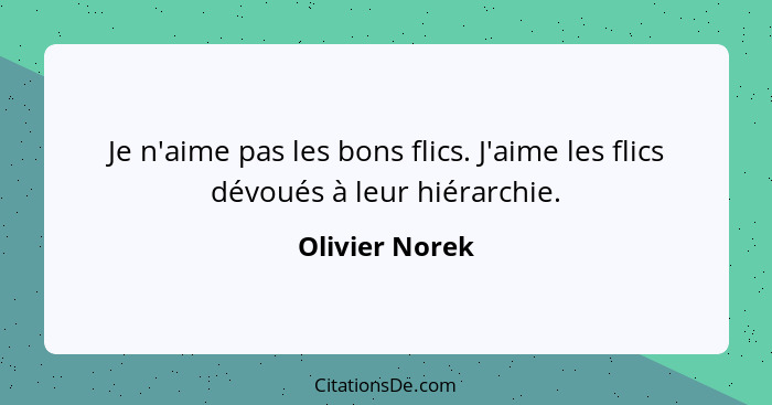 Je n'aime pas les bons flics. J'aime les flics dévoués à leur hiérarchie.... - Olivier Norek