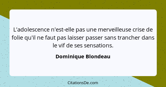 L'adolescence n'est-elle pas une merveilleuse crise de folie qu'il ne faut pas laisser passer sans trancher dans le vif de ses se... - Dominique Blondeau