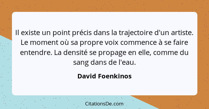 Il existe un point précis dans la trajectoire d'un artiste. Le moment où sa propre voix commence à se faire entendre. La densité se... - David Foenkinos