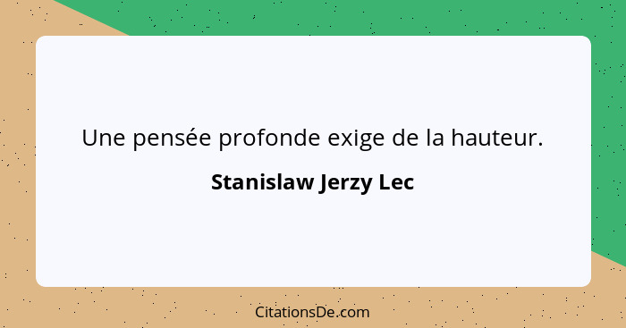 Une pensée profonde exige de la hauteur.... - Stanislaw Jerzy Lec