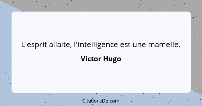 L'esprit allaite, l'intelligence est une mamelle.... - Victor Hugo