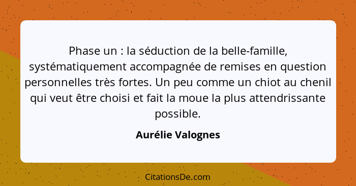 Phase un : la séduction de la belle-famille, systématiquement accompagnée de remises en question personnelles très fortes. Un... - Aurélie Valognes