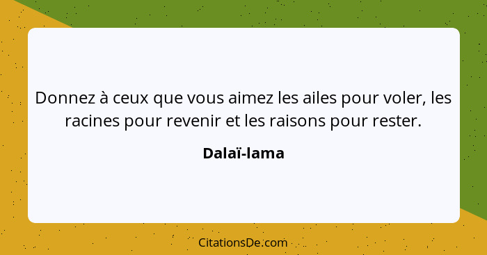 Donnez à ceux que vous aimez les ailes pour voler, les racines pour revenir et les raisons pour rester.... - Dalaï-lama