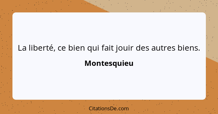 La liberté, ce bien qui fait jouir des autres biens.... - Montesquieu