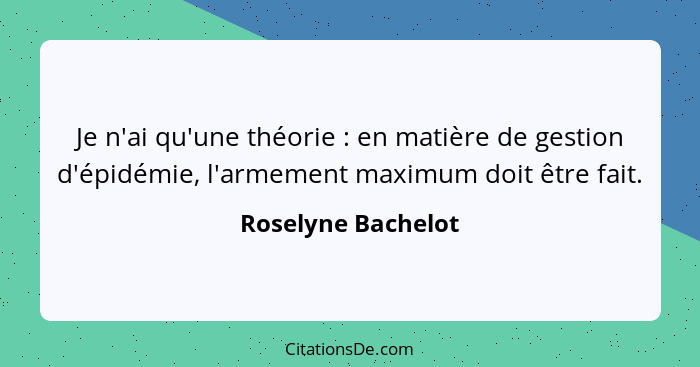 Je n'ai qu'une théorie : en matière de gestion d'épidémie, l'armement maximum doit être fait.... - Roselyne Bachelot