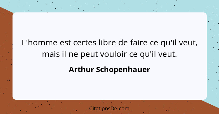 L'homme est certes libre de faire ce qu'il veut, mais il ne peut vouloir ce qu'il veut.... - Arthur Schopenhauer