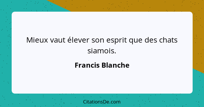 Mieux vaut élever son esprit que des chats siamois.... - Francis Blanche