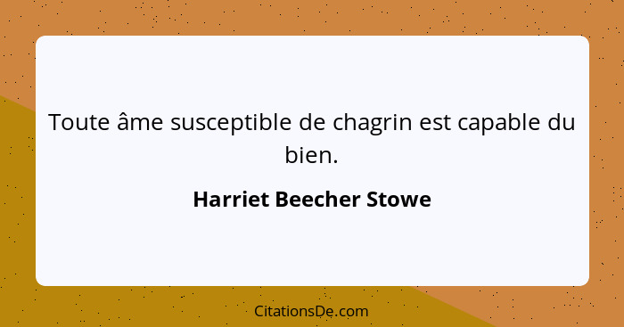 Toute âme susceptible de chagrin est capable du bien.... - Harriet Beecher Stowe