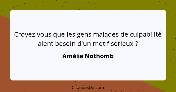 Croyez-vous que les gens malades de culpabilité aient besoin d'un motif sérieux ?... - Amélie Nothomb