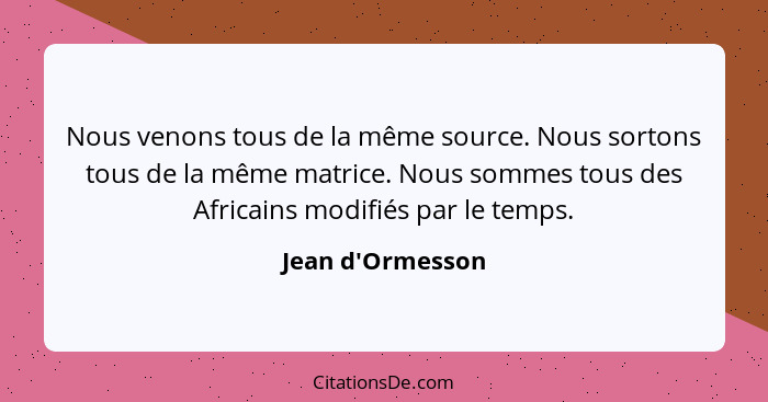 Nous venons tous de la même source. Nous sortons tous de la même matrice. Nous sommes tous des Africains modifiés par le temps.... - Jean d'Ormesson