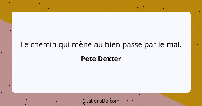 Le chemin qui mène au bien passe par le mal.... - Pete Dexter