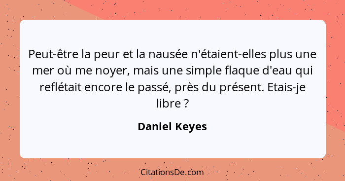 Peut-être la peur et la nausée n'étaient-elles plus une mer où me noyer, mais une simple flaque d'eau qui reflétait encore le passé, pr... - Daniel Keyes