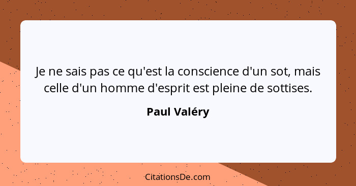 Je ne sais pas ce qu'est la conscience d'un sot, mais celle d'un homme d'esprit est pleine de sottises.... - Paul Valéry