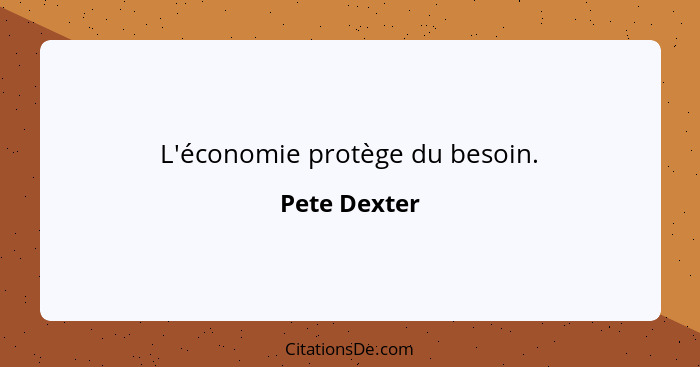 L'économie protège du besoin.... - Pete Dexter