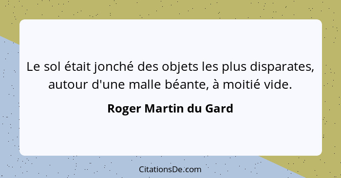 Le sol était jonché des objets les plus disparates, autour d'une malle béante, à moitié vide.... - Roger Martin du Gard