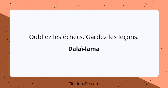 Oubliez les échecs. Gardez les leçons.... - Dalaï-lama