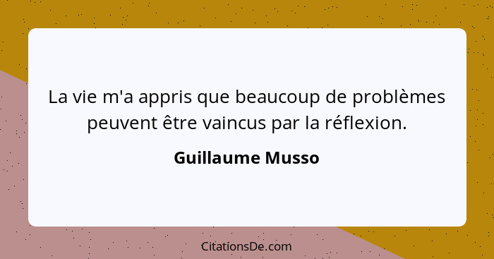 La vie m'a appris que beaucoup de problèmes peuvent être vaincus par la réflexion.... - Guillaume Musso