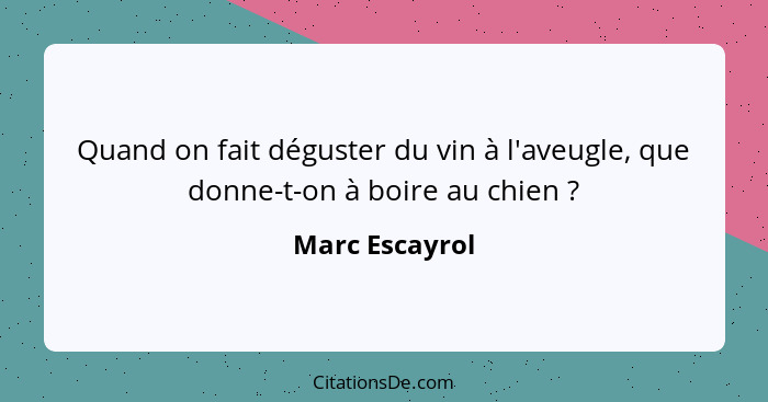 Quand on fait déguster du vin à l'aveugle, que donne-t-on à boire au chien ?... - Marc Escayrol