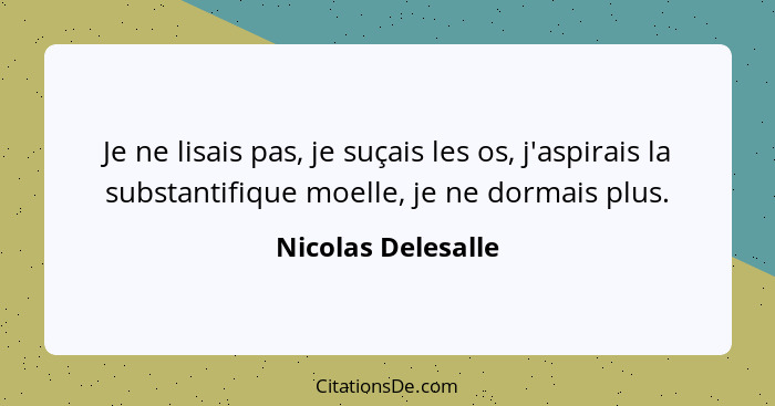 Je ne lisais pas, je suçais les os, j'aspirais la substantifique moelle, je ne dormais plus.... - Nicolas Delesalle