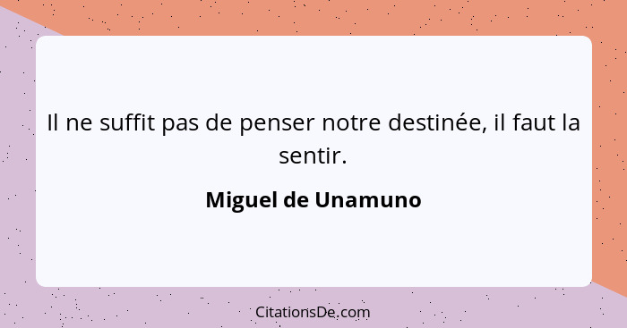 Il ne suffit pas de penser notre destinée, il faut la sentir.... - Miguel de Unamuno