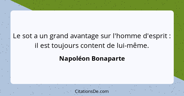 Le sot a un grand avantage sur l'homme d'esprit : il est toujours content de lui-même.... - Napoléon Bonaparte