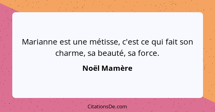 Marianne est une métisse, c'est ce qui fait son charme, sa beauté, sa force.... - Noël Mamère