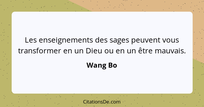 Les enseignements des sages peuvent vous transformer en un Dieu ou en un être mauvais.... - Wang Bo