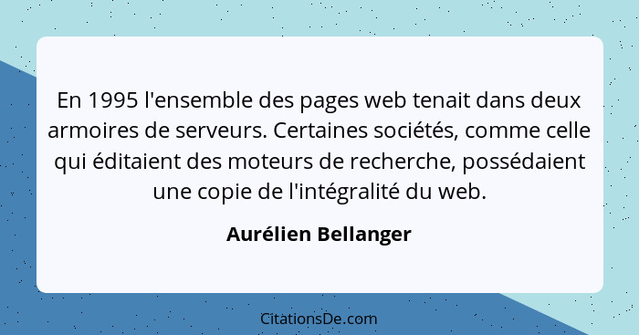 En 1995 l'ensemble des pages web tenait dans deux armoires de serveurs. Certaines sociétés, comme celle qui éditaient des moteurs... - Aurélien Bellanger