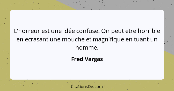 L'horreur est une idée confuse. On peut etre horrible en ecrasant une mouche et magnifique en tuant un homme.... - Fred Vargas