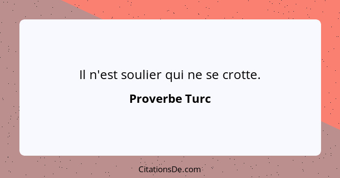 Il n'est soulier qui ne se crotte.... - Proverbe Turc