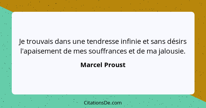 Je trouvais dans une tendresse infinie et sans désirs l'apaisement de mes souffrances et de ma jalousie.... - Marcel Proust