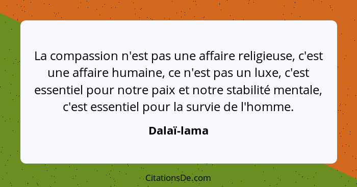 La compassion n'est pas une affaire religieuse, c'est une affaire humaine, ce n'est pas un luxe, c'est essentiel pour notre paix et notre... - Dalaï-lama