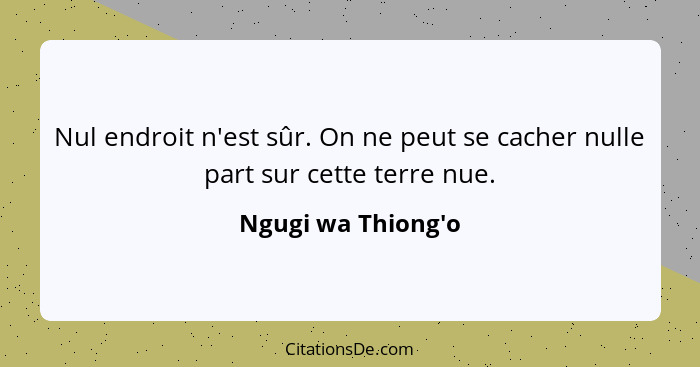 Nul endroit n'est sûr. On ne peut se cacher nulle part sur cette terre nue.... - Ngugi wa Thiong'o